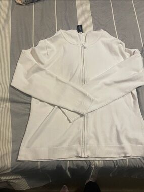 GAP White Zip-Up Knit Cardigan